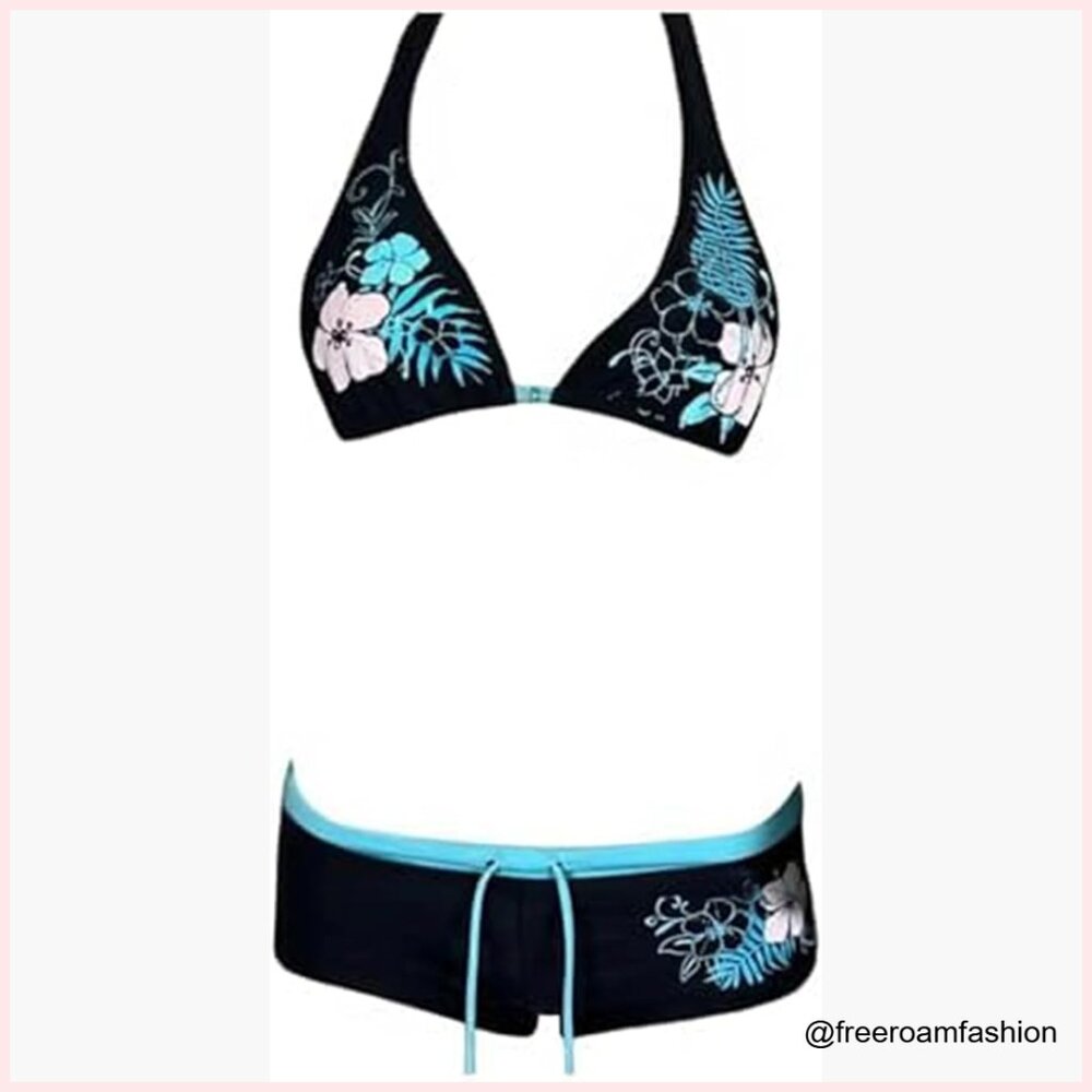 Medium Y2k Halter Bikini Set, Polyester Blend, Fl… - image 1